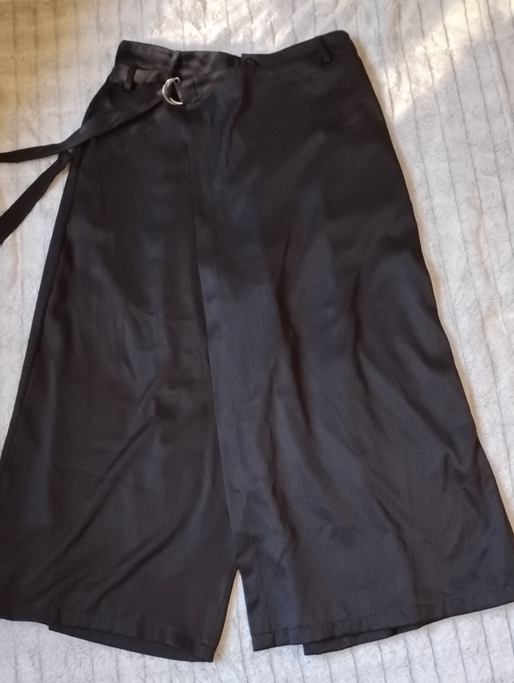 Style Chic Cotton Linen Black Wide-Leg Wrap Pants with D-Ring Waist